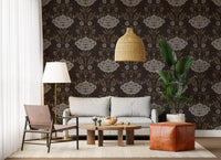 Choco Floral Damask Motif Wallpaper⁠