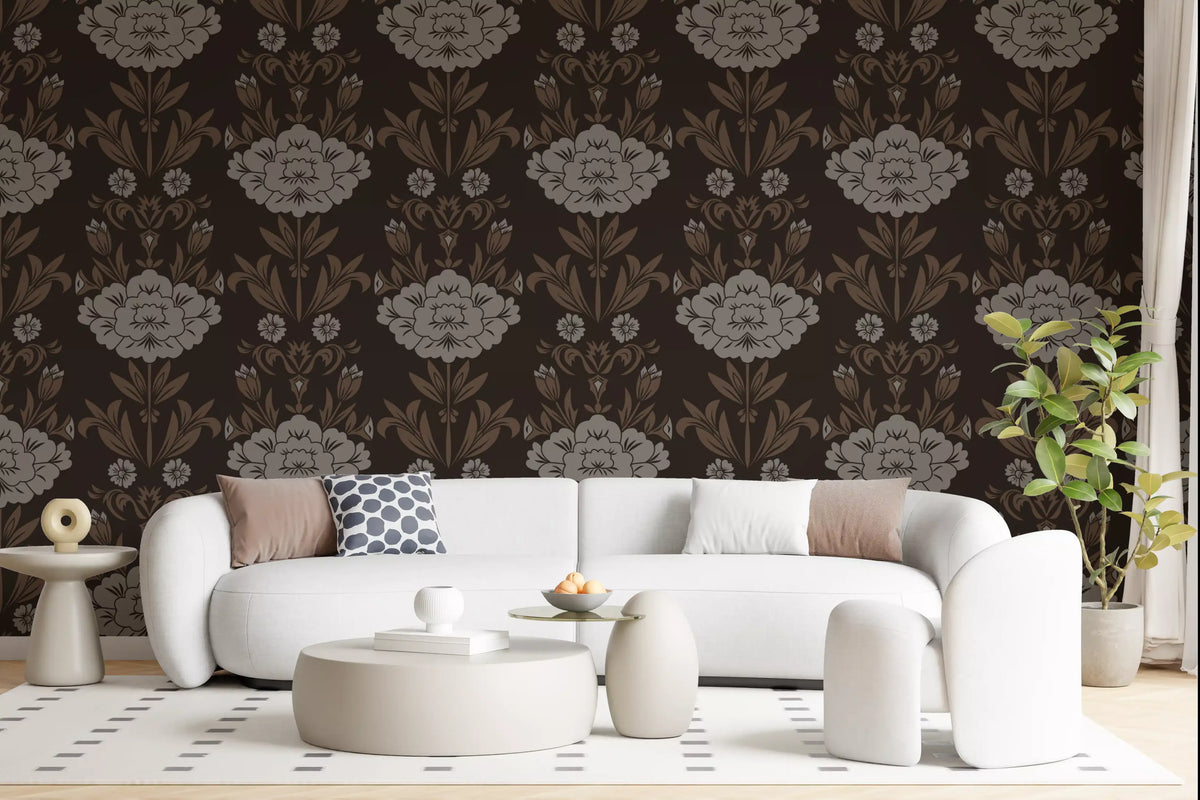 Choco Floral Damask Motif Wallpaper⁠