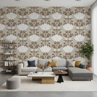 Cream and Brown Floral Damask Wallpaper⁠