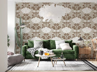 Cream and Brown Floral Damask Wallpaper⁠