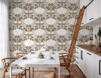 Cream and Brown Floral Damask Wallpaper⁠