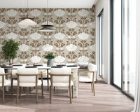 Cream and Brown Floral Damask Wallpaper⁠