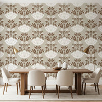 Cream and Brown Floral Damask Wallpaper⁠