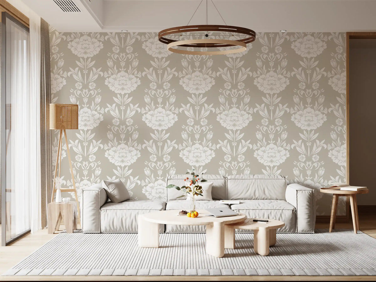 Minimalist Floral Damask Motif Wallpaper⁠