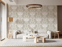 Minimalist Floral Damask Motif Wallpaper⁠