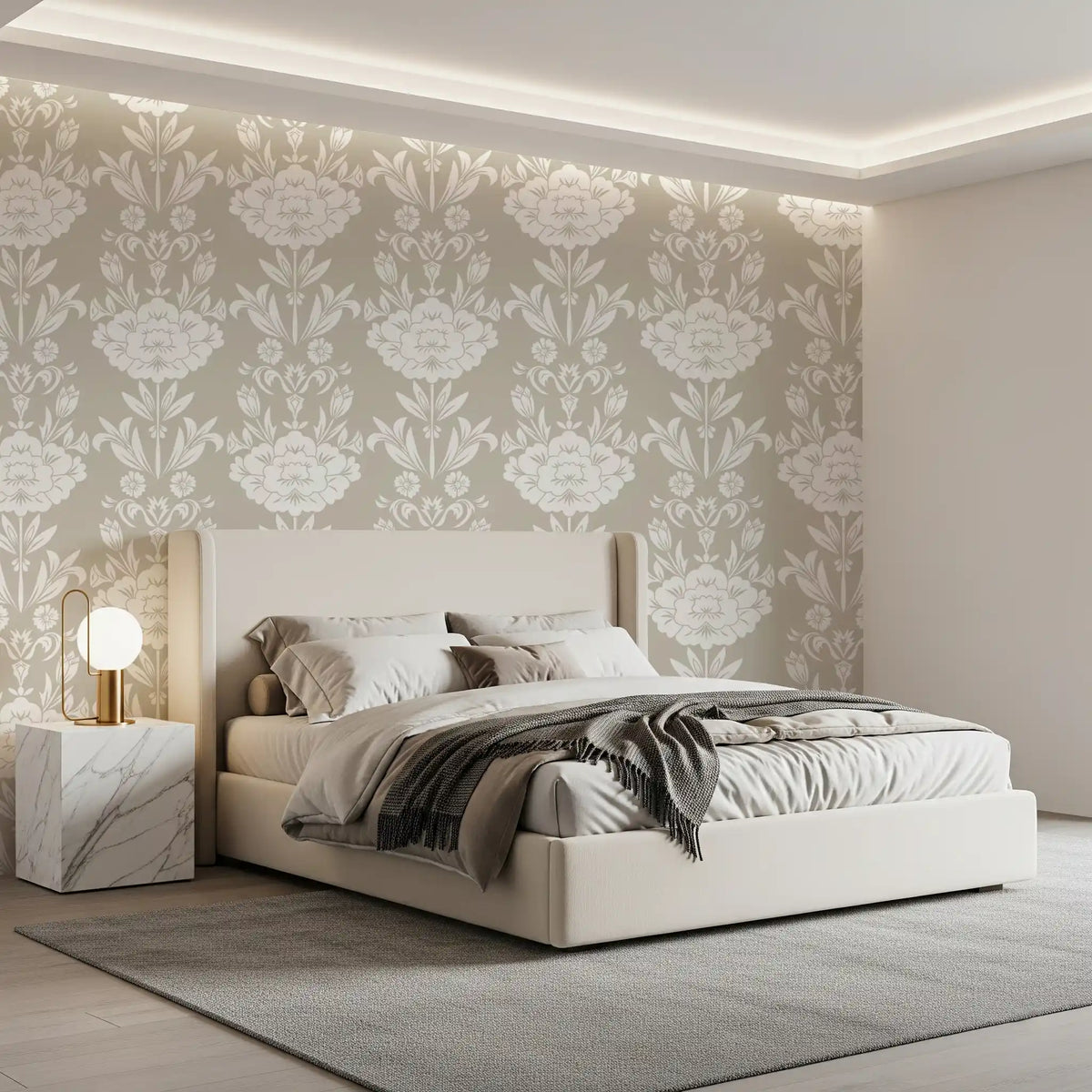 Minimalist Floral Damask Motif Wallpaper⁠