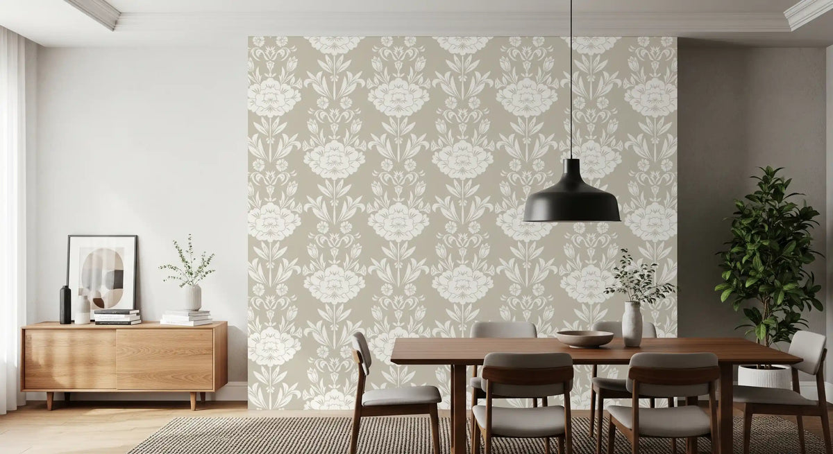 Minimalist Floral Damask Motif Wallpaper⁠