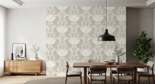 Minimalist Floral Damask Motif Wallpaper⁠