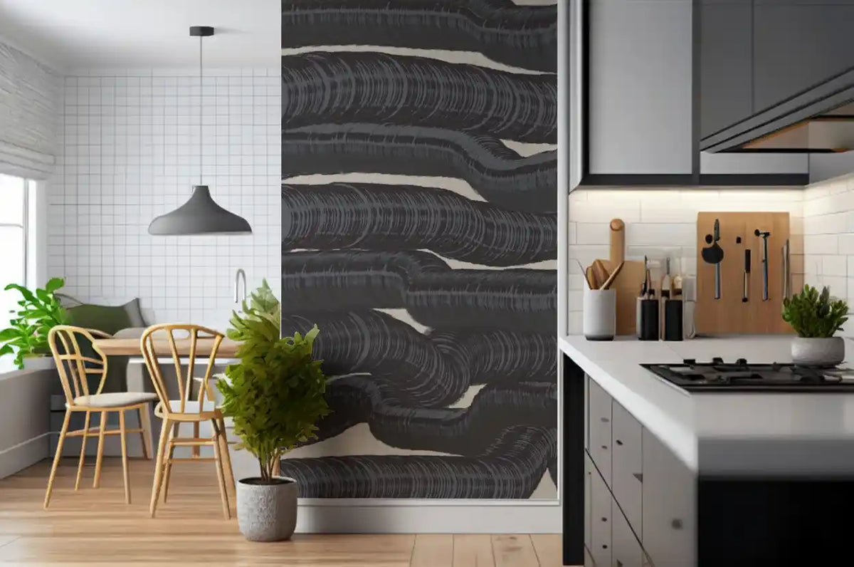 Monochrome Fluid Layers Wall Mural
