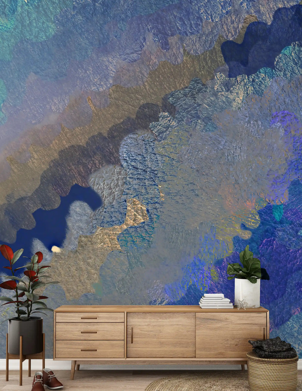 Cerulean Layers Abstract Art Wall Mural