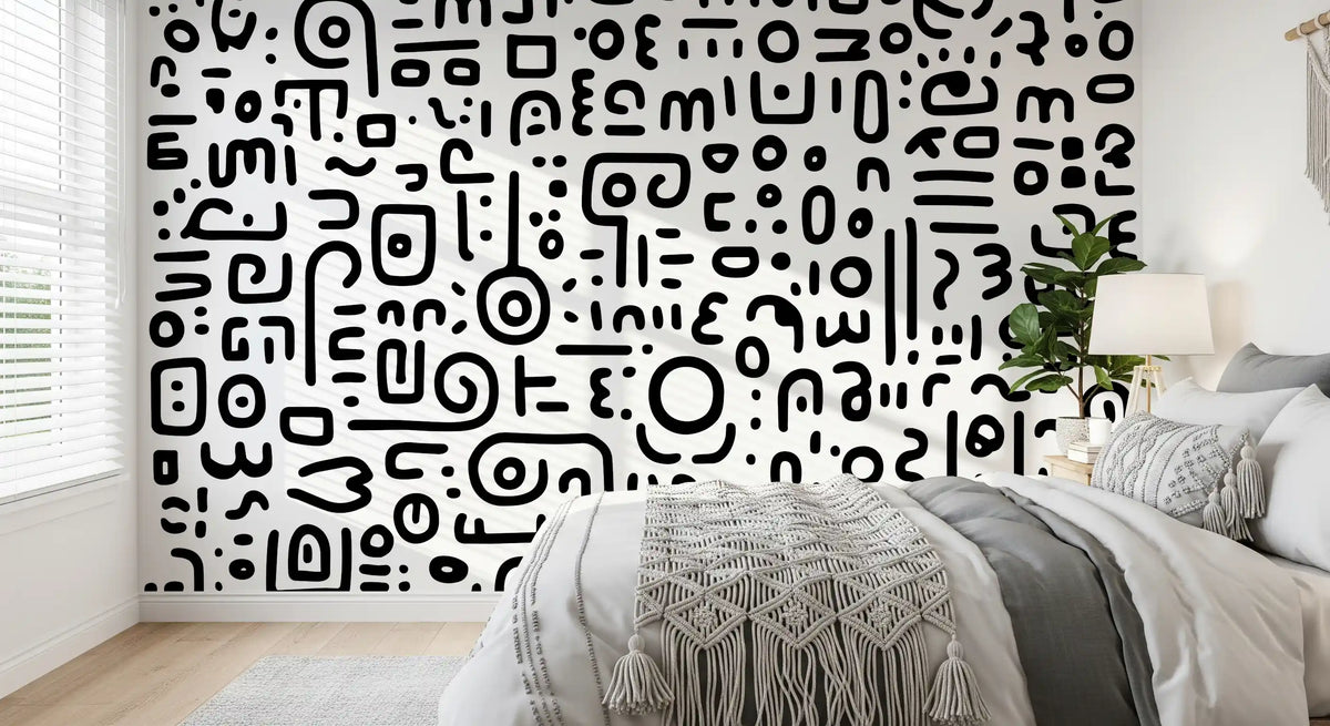 Minimalist Black and White Doodle Art Wall Mural