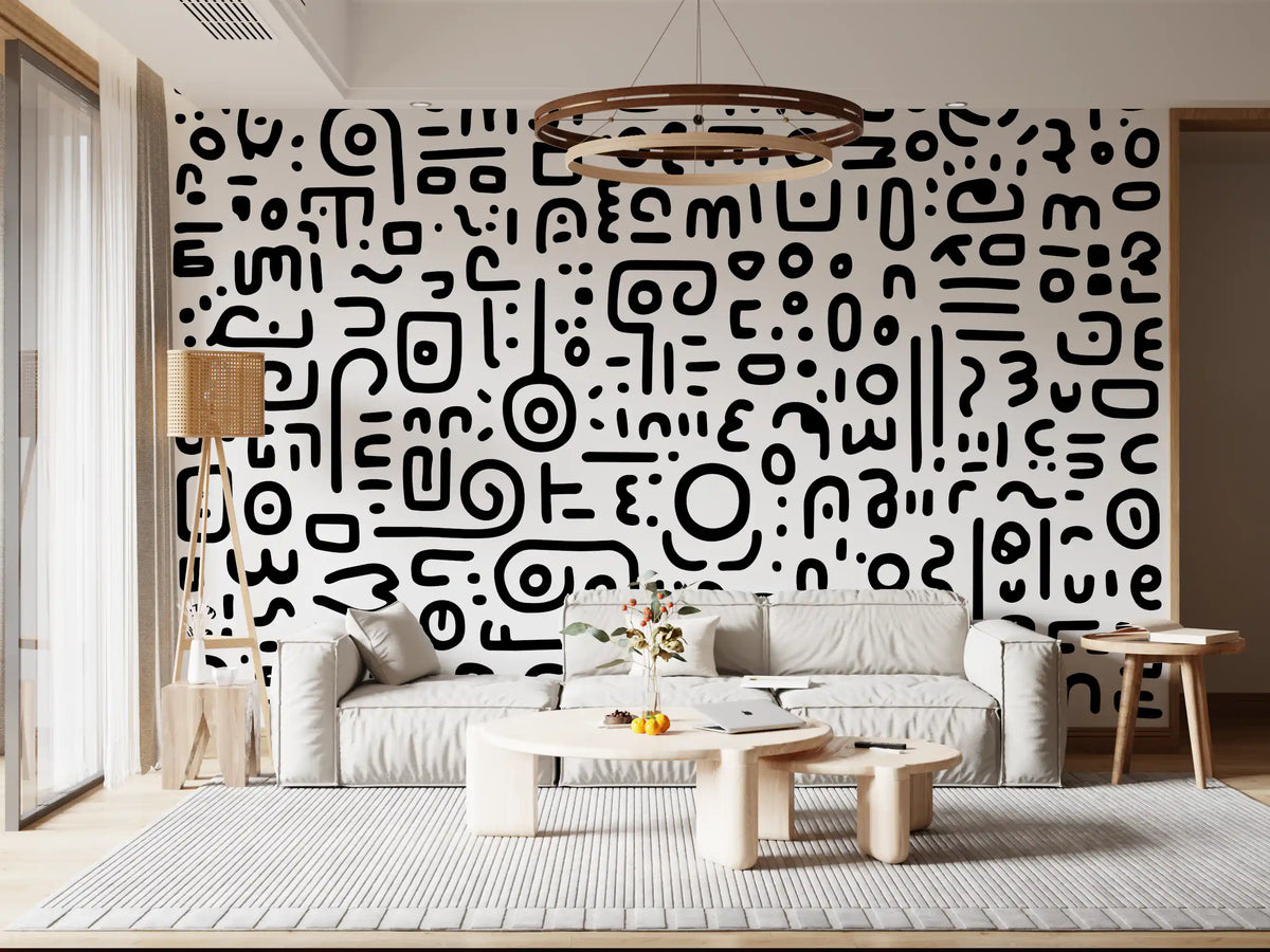 Minimalist Black and White Doodle Art Wall Mural