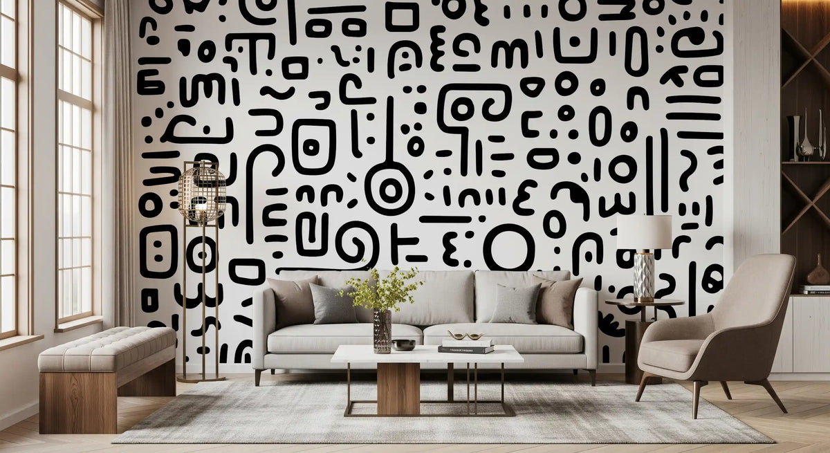 Minimalist Black and White Doodle Art Wall Mural