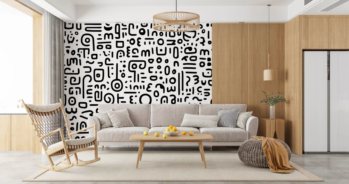 Minimalist Black and White Doodle Art Wall Mural