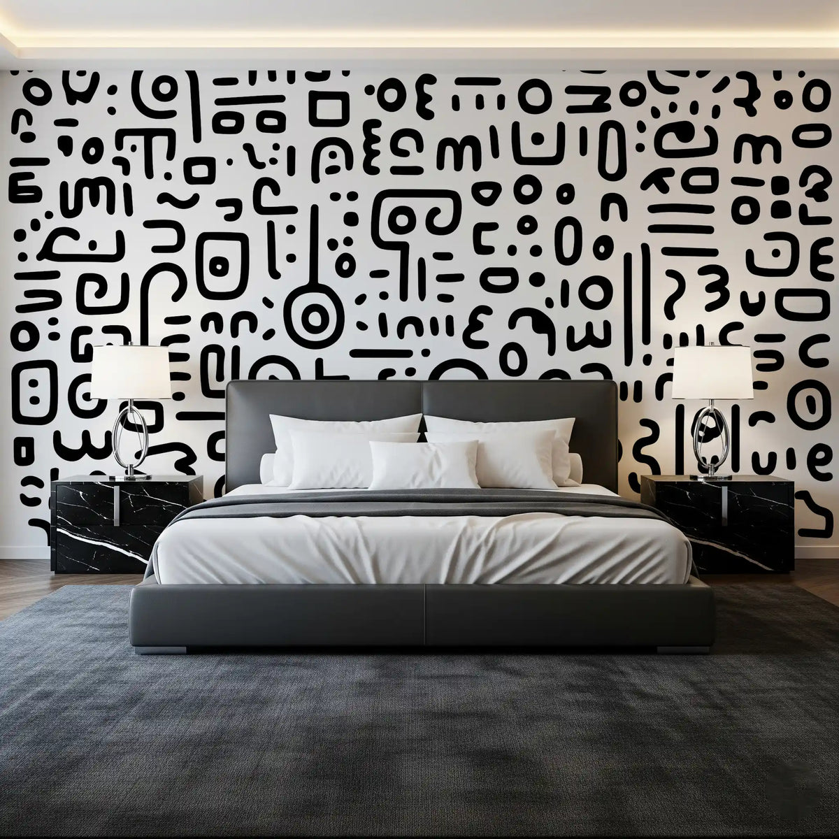 Minimalist Black and White Doodle Art Wall Mural