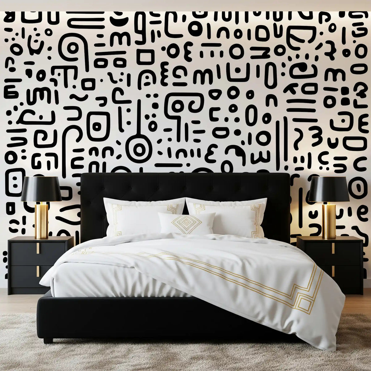 Minimalist Black and White Doodle Art Wall Mural