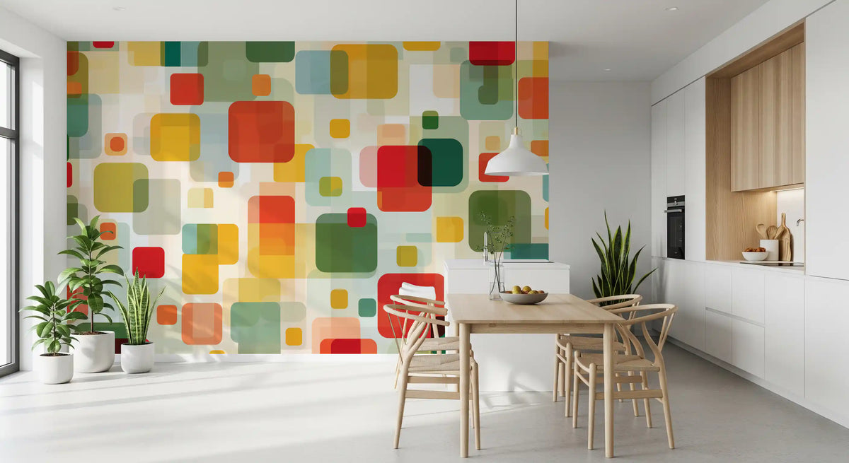 Retro Overlapping Squares Composition Wall Mural