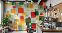 Retro Overlapping Squares Composition Wall Mural