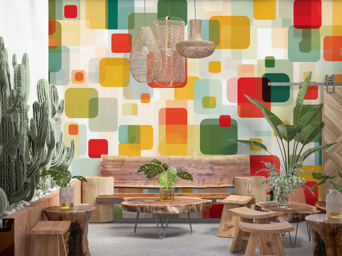 Retro Overlapping Squares Composition Wall Mural