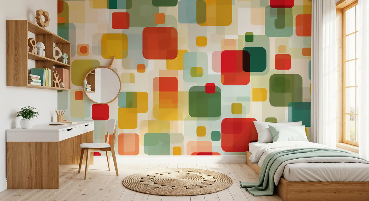 Retro Overlapping Squares Composition Wall Mural