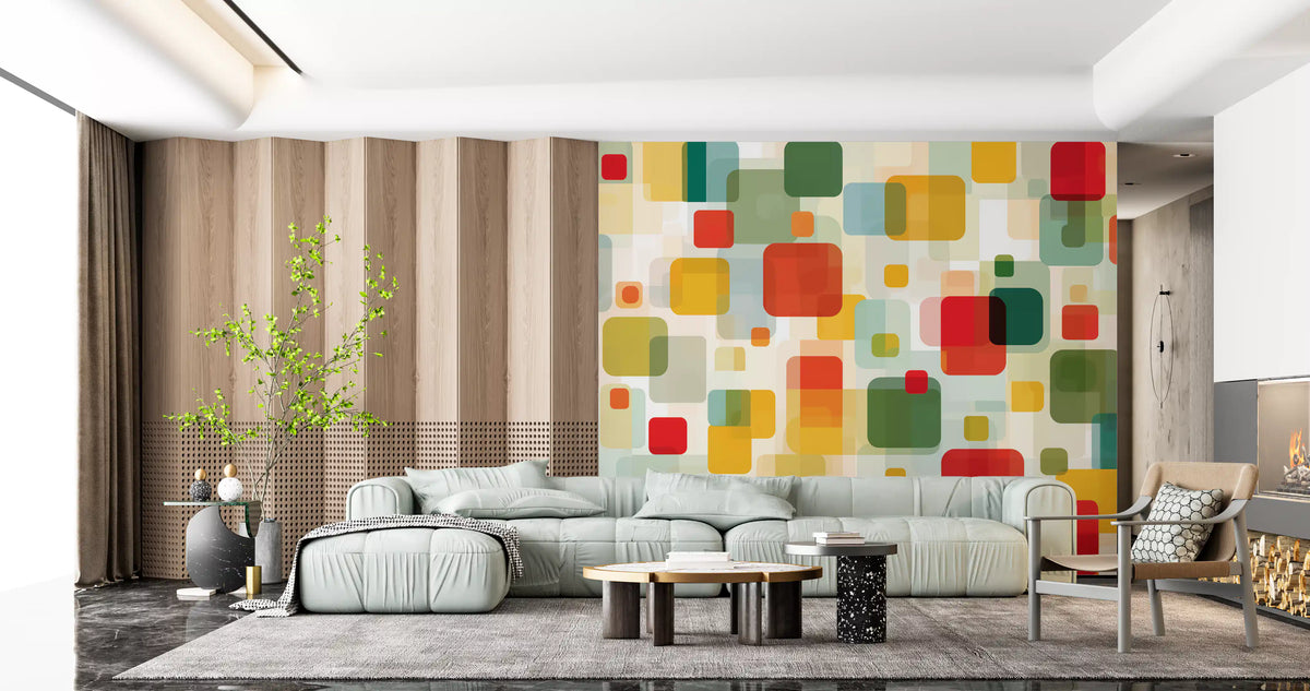 Retro Overlapping Squares Composition Wall Mural