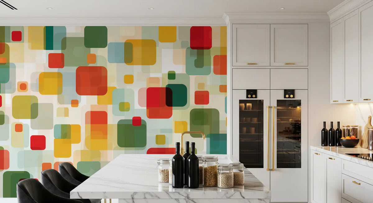 Retro Overlapping Squares Composition Wall Mural