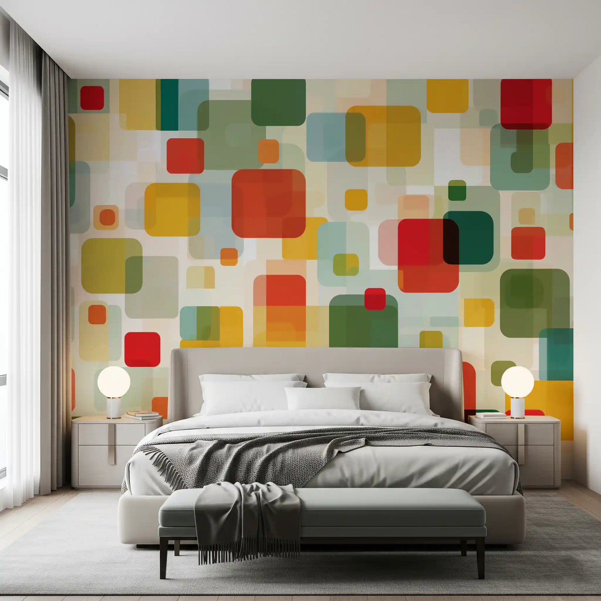 Retro Overlapping Squares Composition Wall Mural