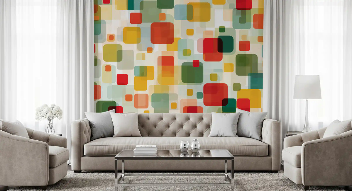 Retro Overlapping Squares Composition Wall Mural