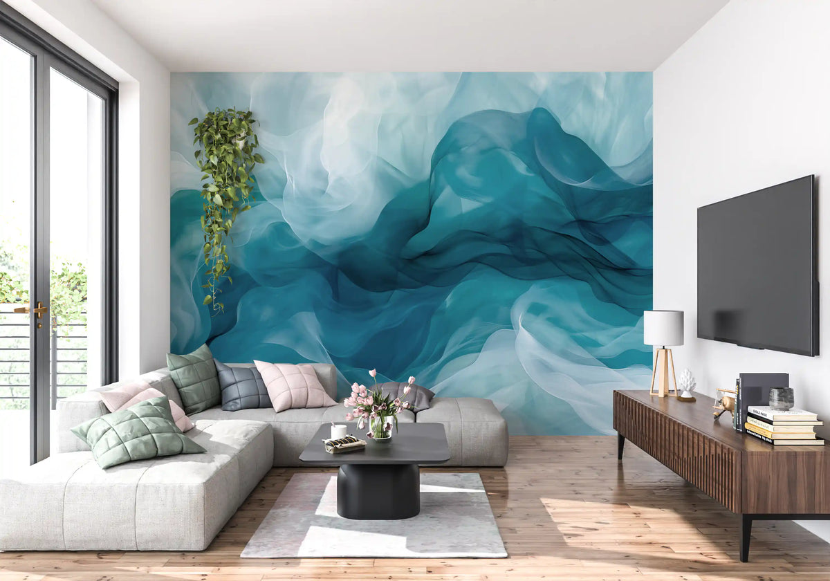 Ethereal Teal Smoke Swirls Wall Mural