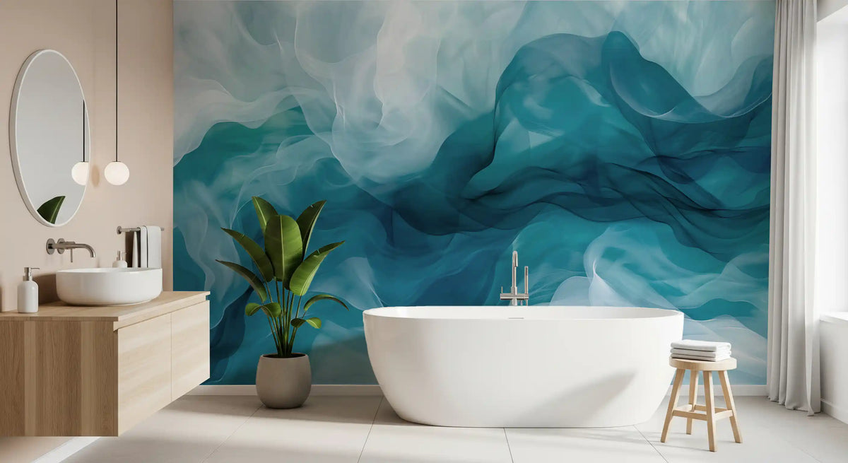 Ethereal Teal Smoke Swirls Wall Mural