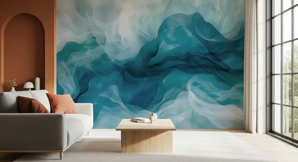 Ethereal Teal Smoke Swirls Wall Mural