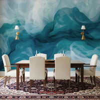 Ethereal Teal Smoke Swirls Wall Mural