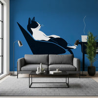 Minimalist Feline Coffee Break Wall Mural