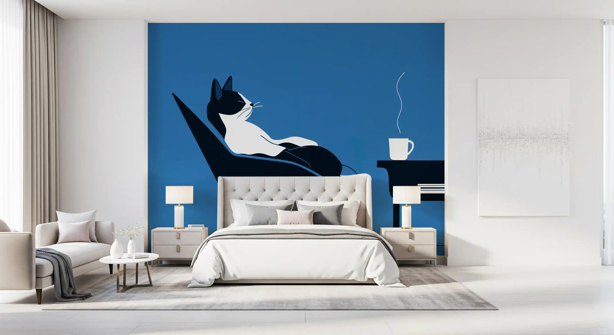Minimalist Feline Coffee Break Wall Mural