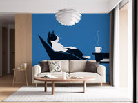 Minimalist Feline Coffee Break Wall Mural