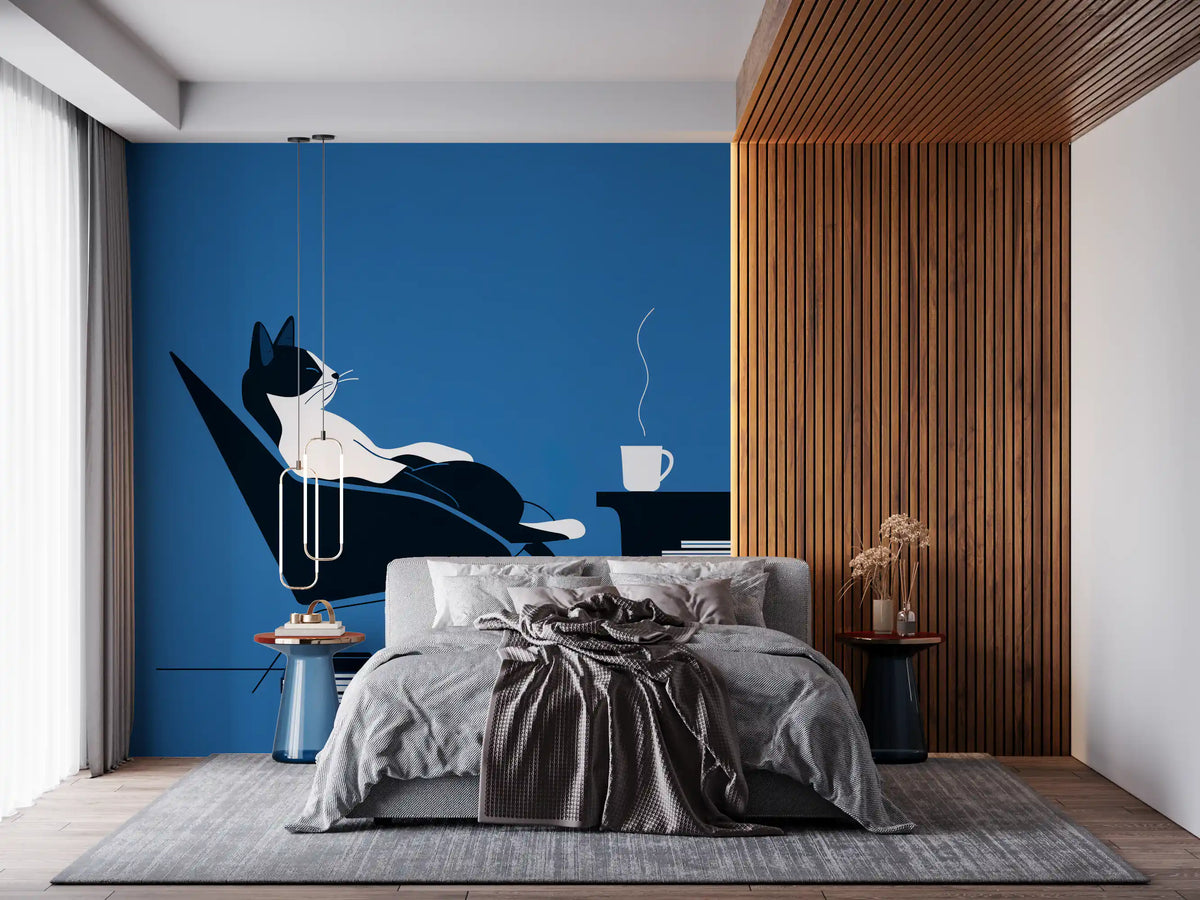 Minimalist Feline Coffee Break Wall Mural
