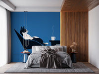 Minimalist Feline Coffee Break Wall Mural