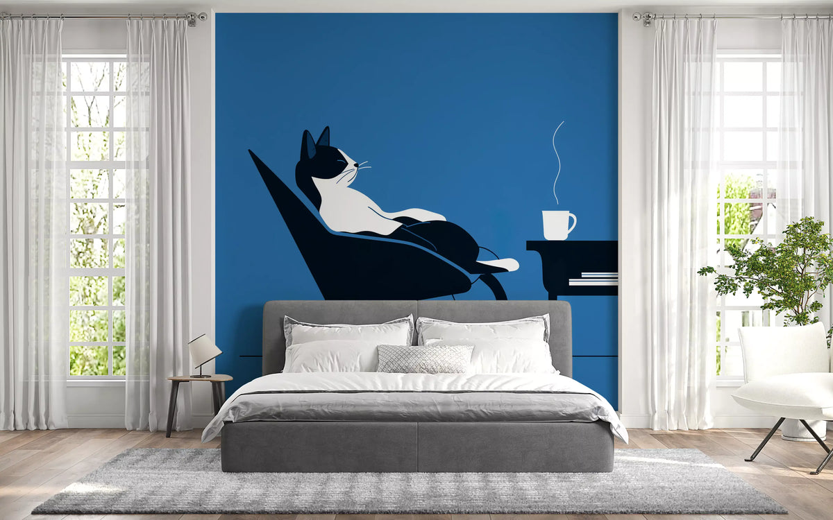 Minimalist Feline Coffee Break Wall Mural