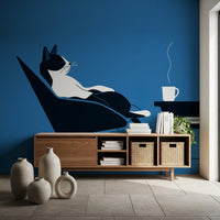 Minimalist Feline Coffee Break Wall Mural