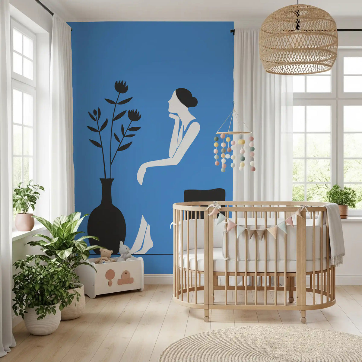 Minimalist Lady in Blue Dress Wall Mural