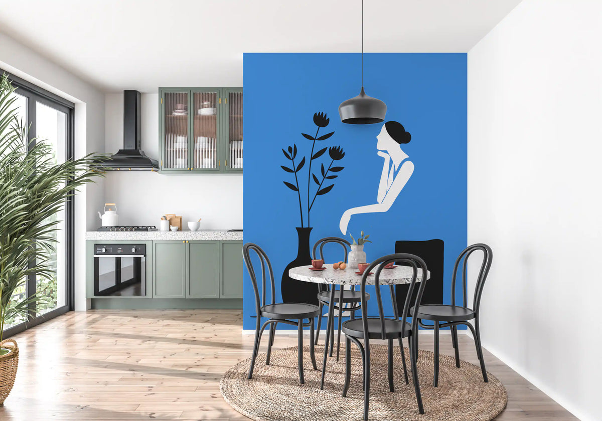 Minimalist Lady in Blue Dress Wall Mural