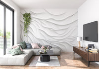 Minimalist White Fluid Waves Wall Mural