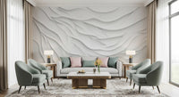 Minimalist White Fluid Waves Wall Mural