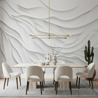 Minimalist White Fluid Waves Wall Mural