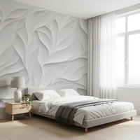 Sculpted White Petal Relief Wall Mural