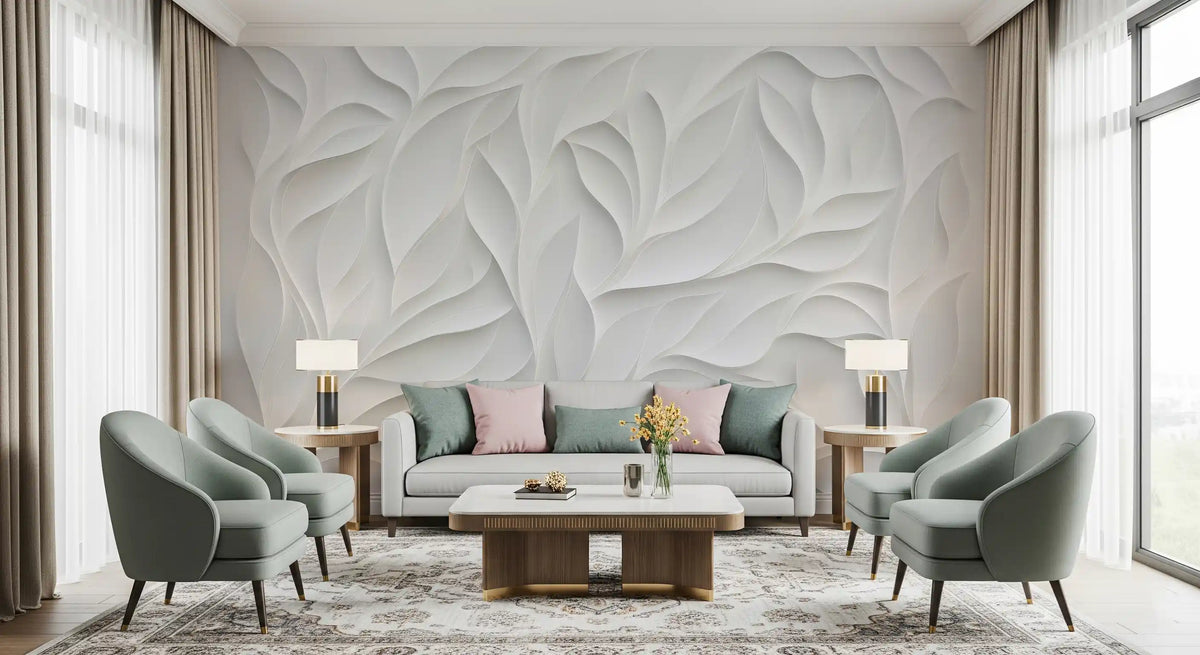 Sculpted White Petal Relief Wall Mural