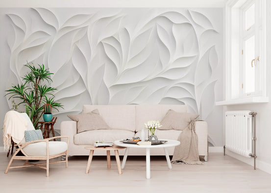 Sculpted White Petal Relief Wall Mural