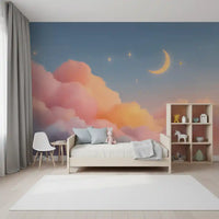 Starlit Pastel Clouds and Moon Horizon Wall Mural