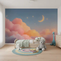 Starlit Pastel Clouds and Moon Horizon Wall Mural