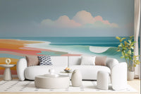 Vibrant Tropical Beach Horizon and Rolling Surf Wall Mural